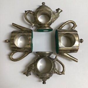 Teapot Napkin Rings SET OF 4 Godinger Silver-plate Mixed Silver Art 1994 Vintage